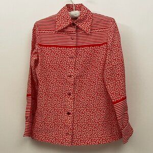 Vintage Contessa Monique by Florence Alper Womens Leaf Print Shirt Size 6 Red